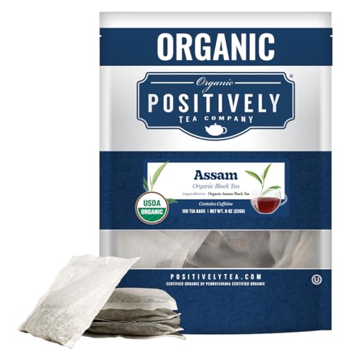Image of Organic Positively Tea Company, Assam Black Tea Bags, 100 Count, Eco-Friendly Tea Bags, Non-GMO