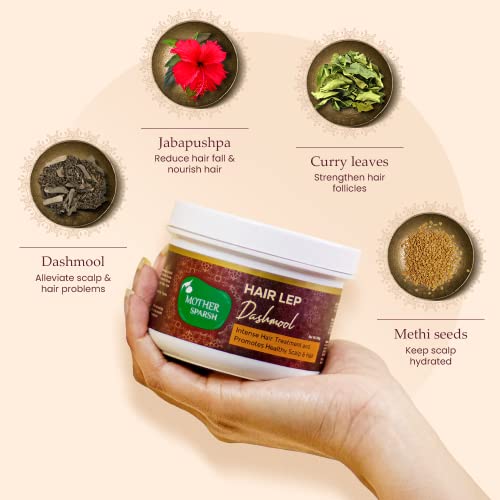 Image of Mother Sparsh Dashmool Hair Lep Powder - Pre Shampoo Hair Mask | Made with Dashmool & Curry Leaves | Helps Control Hair Fall and Strengthen Roots - 100% Ayurvedic Hair Mask, 100g