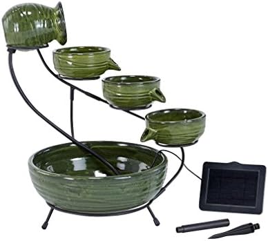 Smart Solar 23931R01 Ceramic Solar Cascading Fountain, Glazed Green Bamboo Design, Powered by an Included Solar Panel That Operates an Integral Low Voltage Pump with Filter