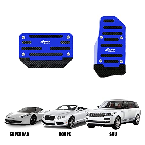 Tobenbone 2Pcs Automatic Transmission Pedal Covers Kit, Aluminum Alloy Non- Slip Pedal&Brake Pedal Pads Sporty Car Interior Decor Accessories Universal For Car, Suv, Atv (Blue) #TOP5