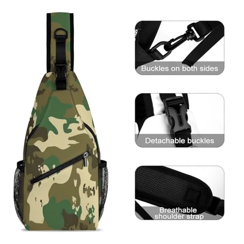 Fashion Chest Bag, Unisex Small Day Pack, Green Camo Army Camouflage Cross Body Sling Pack For Travel Hiking3