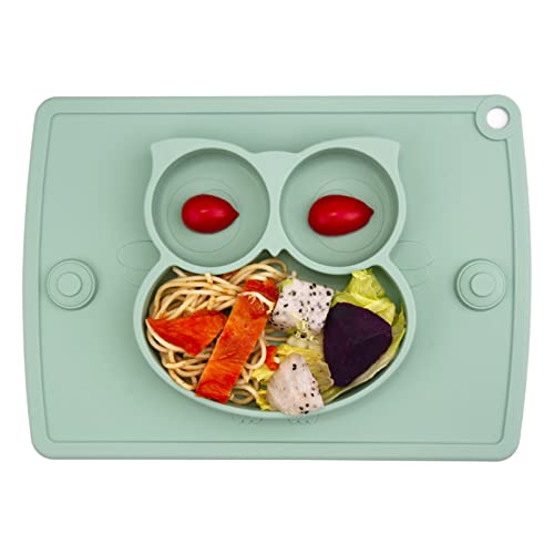 Image of Qshare Toddler Plate, Portable Baby Plate for Toddlers and Kids, BPA-Free Strong Suction Plates for Toddlers, Dishwasher and Microwave Safe Silicone Placemat 11x8x1 inch