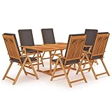 vidaXL Teca Maciza Set de Comedor para Jardín 7 Piezas y Cojines Muebles Cocina Exterior Terraza Hogar Silla Mesa Asiento Suave con Respaldo Gris