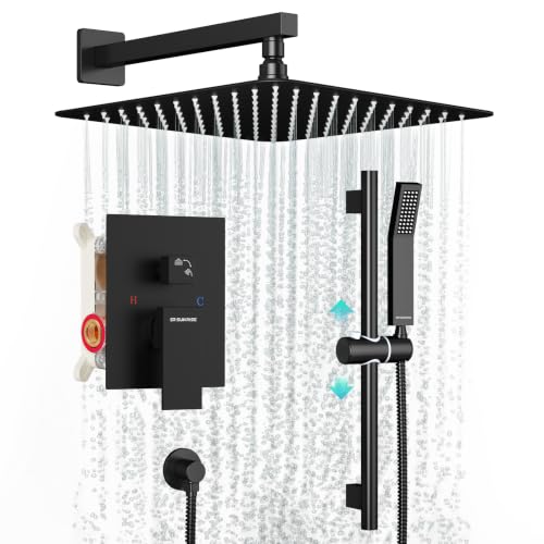 Image of SR SUN RISE 10 Inch Square Shower System with Slide Bar,Matte Black