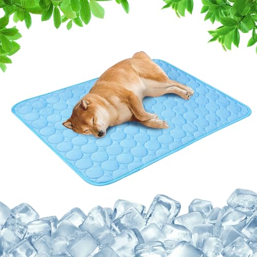 Dog Cooling Mat, Summer Pet Mats, Portable Pet Cooling Pad for Travel, Washable Gel Coolings Mat for Dogs and Cats Indoor Outdoor, Chill Pad Suitable for All Pets (Blue, M-62 * 50/24"×20")