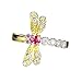 KnBoB Alliance Mariage Femme, Bague Or Jaune 750 Libellule 0.2ct Rubis Rouge Taille 46.5