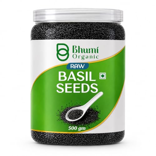 Image of Bhumi Organic Basil Seeds 500g | Sabja Seeds, Beat the Summer Heat, High Fibre, Omega 3