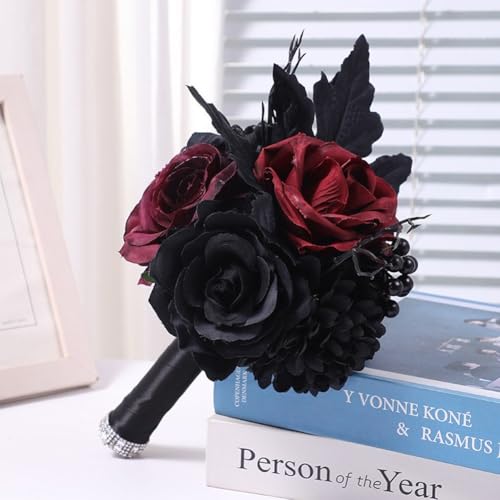 Ramos artificiales para bodas y compromisos con rosas negras de estilo gotico 8