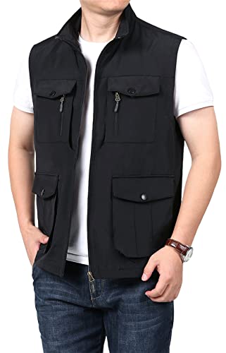 Louechy Men's Travel Vest Multi Pockets Utility Vest Lightweight Sleeveless Jacket For Hiking Fishing Golf 3896-0/Black-S #TOP3