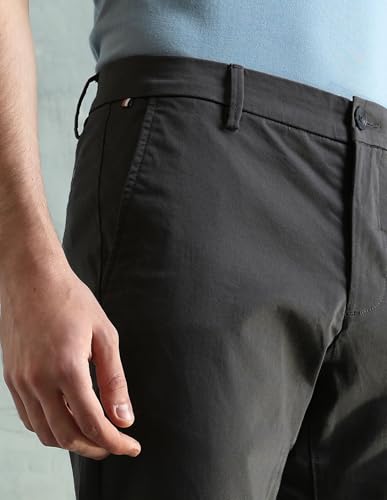 Image of Arrow Sport Men Slim fit Cotton SolidMid Rise waistTrousers