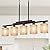 Dining Room Light Fixture/Chandelier Over Table, 5-Light Kitchen Island Lighting Hanging for Farmhouse Matte Black Linear Chandeliers Rustic Solid Wood Ceiling Pendant Light Fixture Linen Shade
