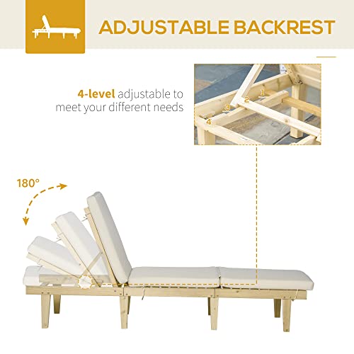 Outsunny Chaise Lounge Chair For Outdoor, Patio Recliner With 4-Position Adjustable Backrest And Cushion For Deck, Beach, Lawn And Sunbathing, Natural #TOP3