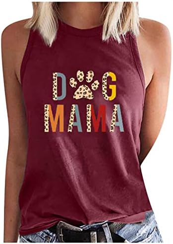 Dog Mom Shirt Funny Mother's Day T Shirts Cute Paw Graphic Halter Baseball Softball Vest Mama Letter Printed Tank Tops Cat Mom Shirts Casual Workout Tee Shirt Plus Size Mama Tees Tops Loose T-Shirt