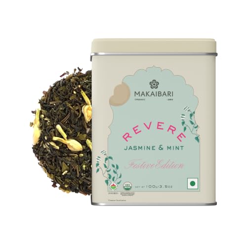 Image of Makaibari Festive Edition: Revere-Jasmint Mint Green Tea, Usda Certified Premium Green Tea|Anti-Oxidants, Immunity Booster|Tin Caddy|100 Gram