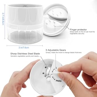 SUREWIN 3 in 1 Vegetable Spiralizer Slicer, Adjustable Zucchini Carrot Noodle Maker, Cucumber Spiral Cutter, Easy to Use Kitchen Tool（White）