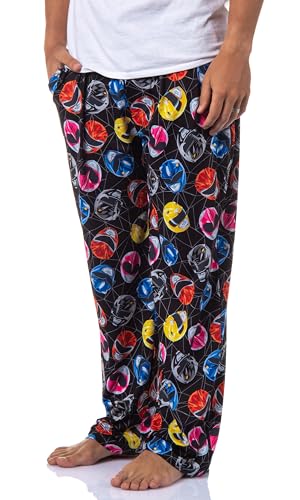 Power Rangers Mens' Tossed Print Red Pink Black Yellow Helmet Character Pajama Pants