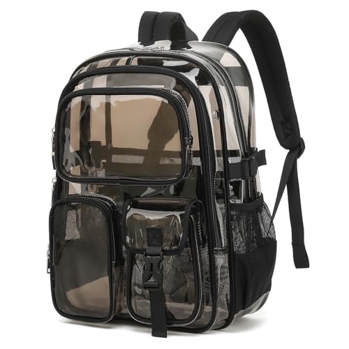 QIXIHU Clear Backpack for School, Heavy Duty Transparent Bookbag, See Through Backpacks for Stadium Event, Backpack for Boys, Kids Clear Bag for College Work Travel Sport Festival Security Check