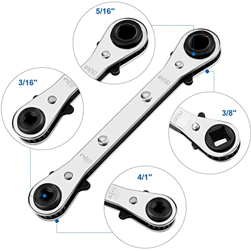 Wadeo Hvac Service Wrench, 3/8” To 1/4”, 5/16'' X 1/4'' Refrigeration Service Wrench With Hex Bit Adapter For Air Conditioning, Refrigeration Equipment Repair #TOP2