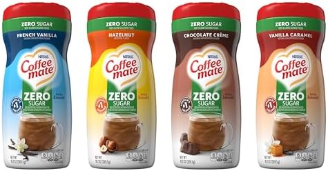 Coffee mate Zero Sugar Flavored Creamer 4 Pack Variety Pack (10.2 oz bottles) – Vanilla Caramel, Hazelnut, French Vanilla, Chocolate Crème