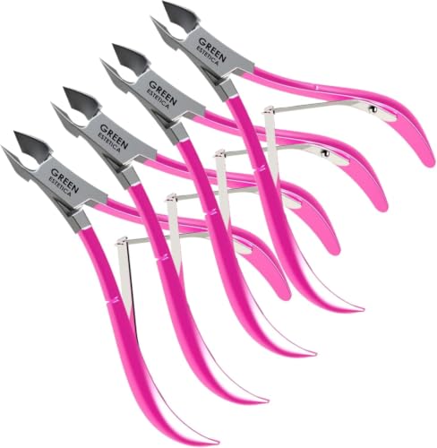 Professional Cuticle Trimmer Nail Cuticle Cutter Stainless Steel Cuticle Nippers with Sharp Blades of Cuticle Remover Clippers Manicure Tools Double Spring - Pedicure Nail Tools (Pink - 4 Pack)
