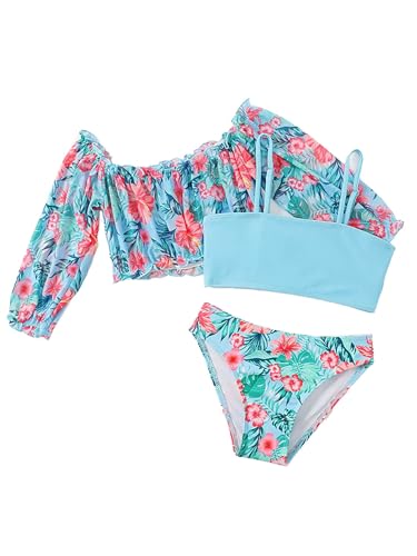 Kids Long Sleeve Cover Up Bathing Suit Swimwear Girls 3 Piece Rash Guard Swimsuit Bikini Set - Main Image