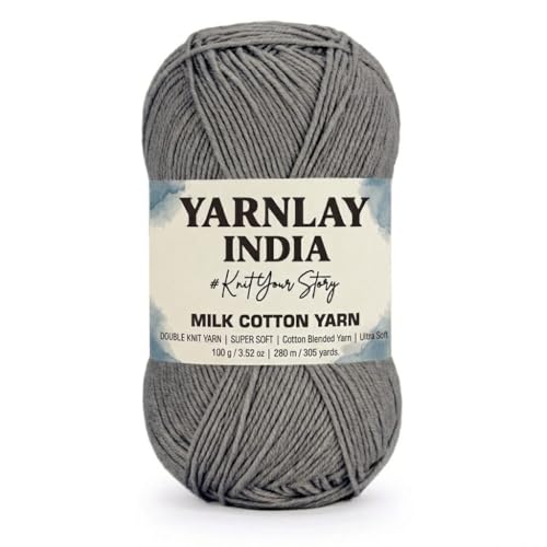 Image of Yarnlay 3 Ply Soft Milk Cotton Yarn for Crochet Knitting, Amigurumi, Punch Needle .DIY Crafts, Summer Wear,Flowers Toys & Cushion Covers 100g (250m) (Shade 34: Grey)