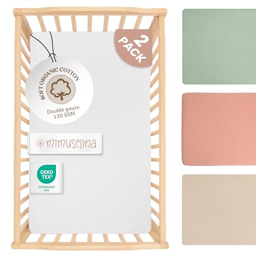 Mimuselina Sabanas Cuna 60x120 Algodon - Sabanas Minicuna - Bajeras Muselina Suave y Transpirable 100% Algodón - Pack de 2 - Made in Spain