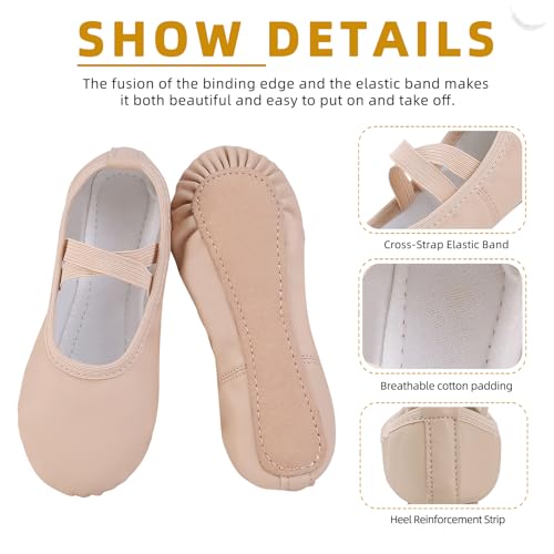 Acfoda Leder Ballettschuhe Mädchen Ballerinas Tanzschuhe Ganze Ledersohle Ballettschläppchen Damen Erwachsene Gymnastikschuhe Balettschlappen Kinder für Tanz Trainings Beige 38