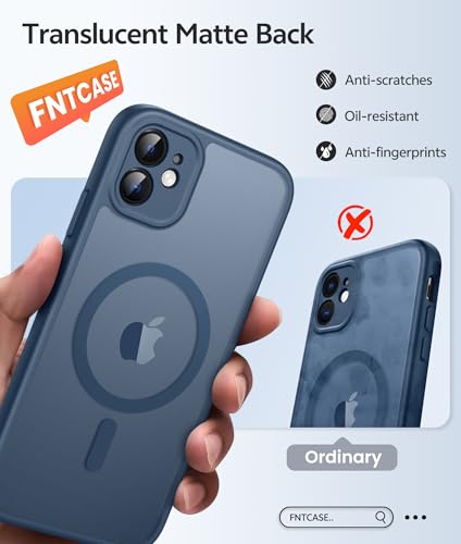 Image of FNTCASE for iPhone 11 Case: [Compatible with Magsafe] Translucent Matte Magnetic Cases [Full Camera Protection] Military Grade Shockproof Protective Phone Cover - Blue