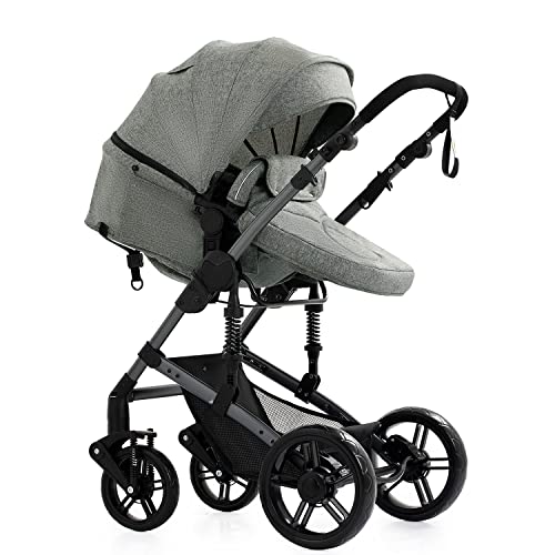 3 in 1 Kombikinderwagen Reisesysteme Standardkinderwagen Kinderwagen Neugeborener Tragbarer Reisewagen Buggy Kinderwagen Faltbarer High Landscape Kinderwagen (588 Grey)