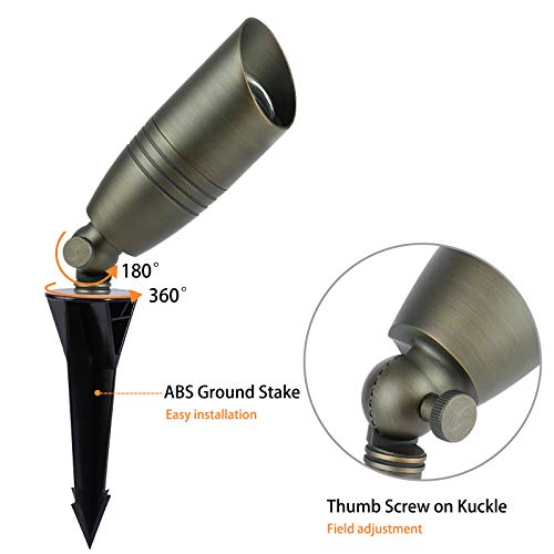 CINOTON Low Voltage Landscape Spotlights Outdoor, Solid Brass Directional Uplights Included MR16 LED Bulb Ground Stake Spot Up Landscape Lighting Fixture for Garden Patio