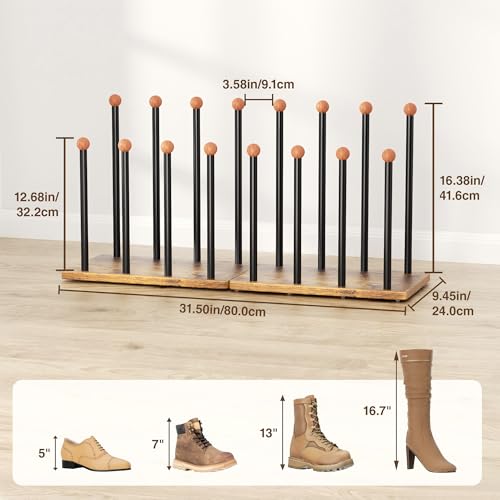 pickpiff Boot Rack 8-Pair Cedar Ball End Boot Rack Shoe Organizer Free standing Metal Holder with Wood Base by pickpiff - Image 2