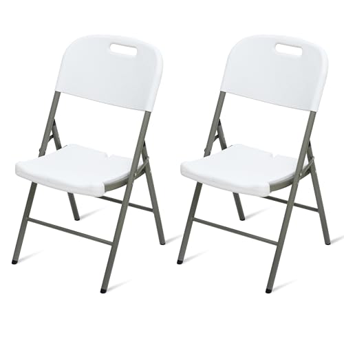 Image of Livzing Heavy Duty Plastic Folding Chair for Home, Office & Outdoor | Portable, Ergonomic Back Support | Strong Steel Frame, Anti-Skid Legs | Easy to Clean | 150 kg Load Capacity (2 Pack - White)