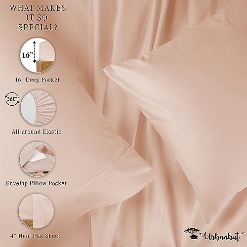 URBANHUT 800 Thread Count King Size Egyptian Cotton Sheets Set, 4 Pc Bed Sheet Sets for King Size Bedding, Luxury Hotel Sheets Sateen Finish Fits 16" Deep Pocket - Blush Pink