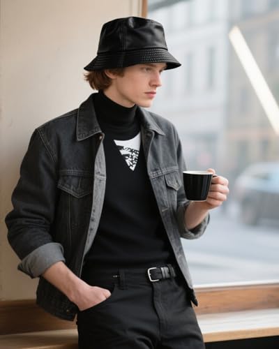 Zylioo XL PU Leather Winter Bucket Hats for Big Heads,Waterproof Fishing Hat with Wide Brim Windproof Hiking Hat Black - Image 6