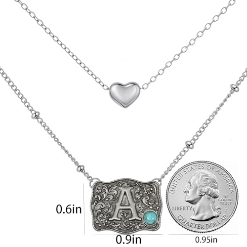Image of Belt Buckle Bracelet Initial Letter A-Z Bracelets Western Cow Tag Bracelet Belt Buckle Necklace Western Style Initial Letter Pendant Necklace