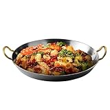 SPVRIKTE Stainless Steel Round Paella Pan with Riveted Double Handles - 36/40/45cm Frying Pan Omelette Pans Uncoated Non-Stick Grill Pan for all Rice Recipes, Frying, Searing, Sauteing (40cm)