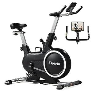 Ksports Home Magnetic Resistance Adjustable Cardio Exercise Stationary Bike for Home Gyms with LCD Screen, Straps, and Ab Mat, Black
