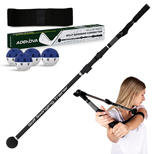 ADEKOVA Golf Swing Trainer Aid - Foldable Adjustable Golf Training Aid with Arm Band and Practice Balls to Practice Hinge, Forearm Rotation, and Shoulder Turn…