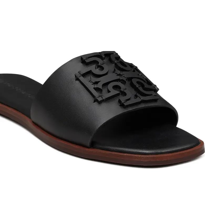 Tory Burch Women's Black Leather Medallion Ines Slides Flats Shoes4
