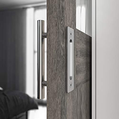 Smartstandard Heavy Duty 12" Pull And Flush Barn Door Handle Set, Large Rustic Two-Side Design, For Gates Garages Sheds Furniture, Solid Stainless Steel Material, Round, Silver #TOP4