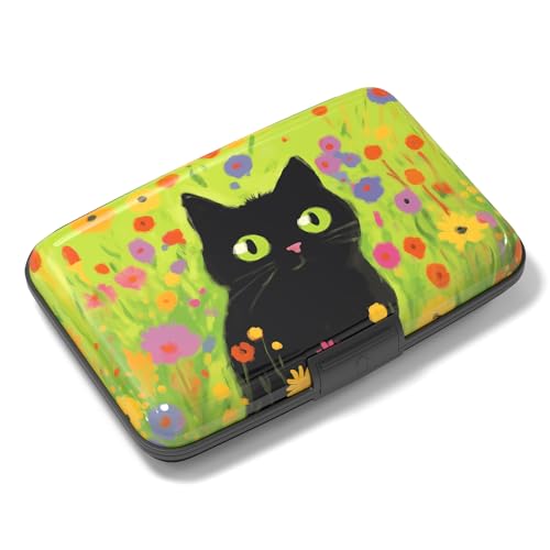 Image of Rimilak Aluminuml Credit Card Holder, Mini Credit Card Wallet RFID Blocking Slim Metal Hard Case for Women Men, Cute Cat