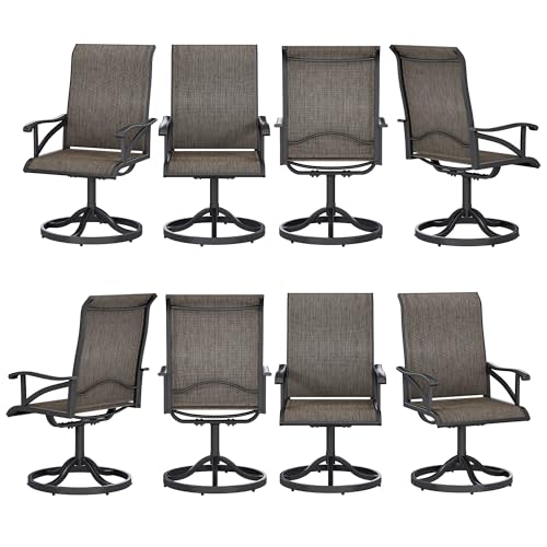 DWVO 8 Set Outdoor Dining Chairs, Heavy Duty Swivel Patio Chairs w/Max Bearing 352lbs & Breathable High Back, All Weather Outdoor Swivel Chairs for Backyard Deck Garden, Brown