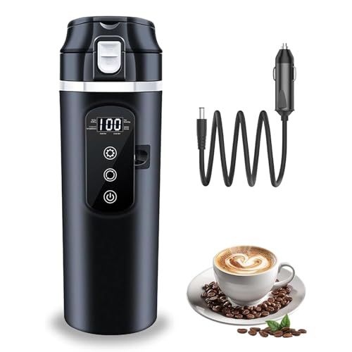 Car Kettle 12V/24V Kettle for Car Travel Kettle Car with Cigarette Lighte and LCD Display Adjustable Temperature Automatic switch off 500ml Electric Heating Cup for Cars and Trucks (500ml)