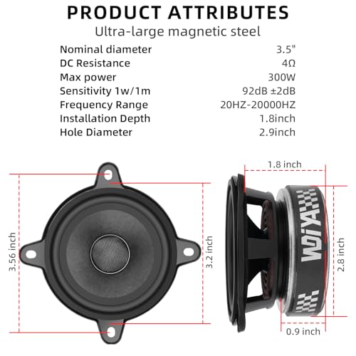 Image of 3.5-Inch Car Speaker Wool Fiber Cone+Fiberglass Sound Cap Full Frequency High Fidelity Audio 300W Peak Power 4 Ohms Professional High-End Stereo Surround Sound (2-Speakers)