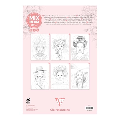 Clairefontaine 95741C - Malblock Ausmalblock für Erwachsene A4 (21x29,7cm), 20 Blatt 250g Zeichenpapier, Achtsamkeit und Enstpannung, Frauen, 1 Stück