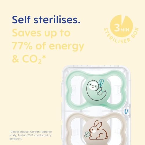 MAM Air Soothers 6-18 Months | 2 Pack | Orthodontic Design | Comes in Dummy Steriliser Case | Sustainable Materials | Baby Accessories | Pink (Various Designs) - Image 7