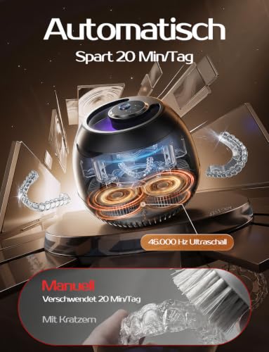 Ultraschallreinigungsgerät Zahnschiene Reinigung, IPX6 200 ml (Mattschwarz) – Ansicht 3