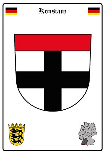 Blechschild Stadtwappen Konstanz Metallschild Wanddeko 20x30 cm Tin Sign Targa di Metallo da Parete Lamiera Multicolore 20 x 30 cm