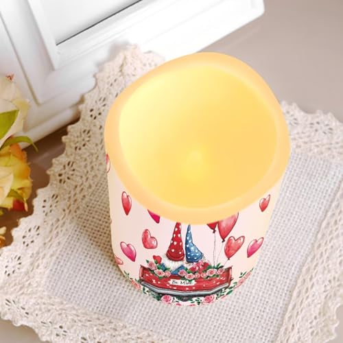 Image of Cute Gnome Rose Plastic Flameless Candles with Remote Control and Timer American Flag LED Flickering Battery Electric Pillar Candles for Home Valentine's Day Decoration